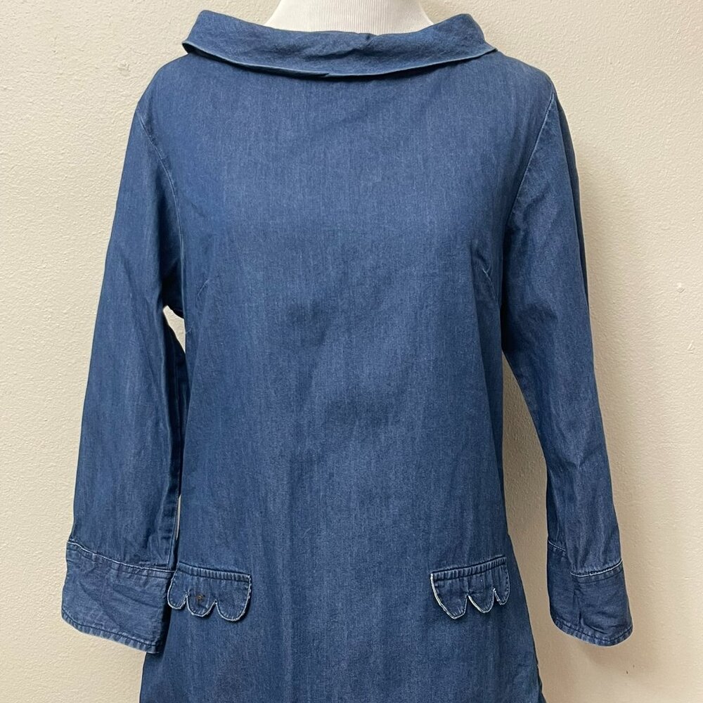 Tizzie Cotton Denim Tunic Mini Quarter Sleeve Dress Small